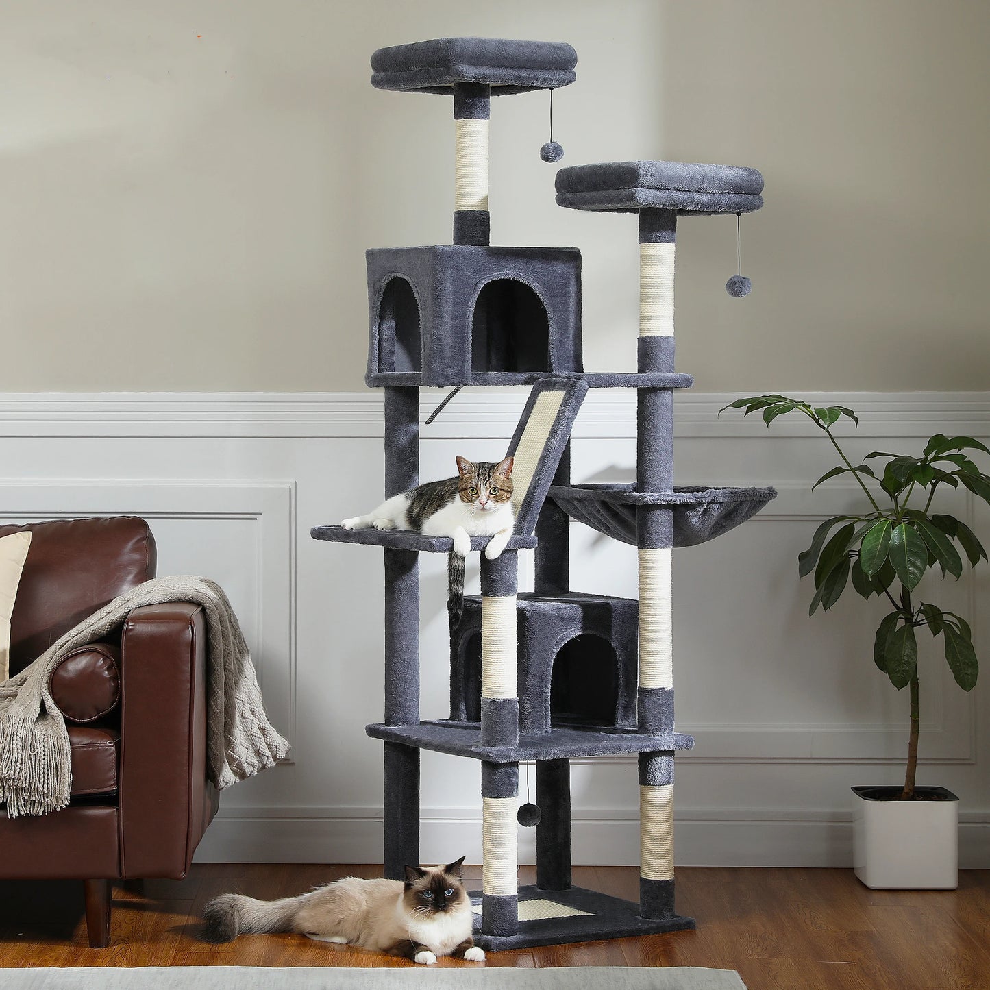 Tall Multi-Level Cat Tree Tower for Multiple Indoor Cats w/ Condo