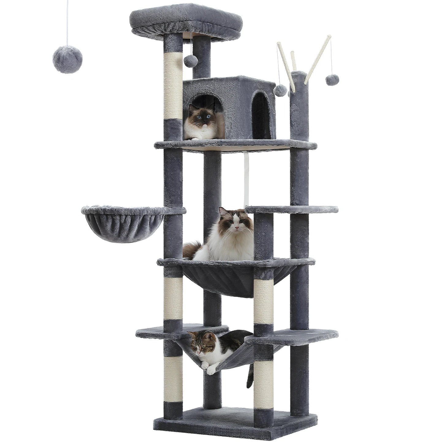 Tall Multi-Level Cat Tree Tower for Multiple Indoor Cats w/ Condo
