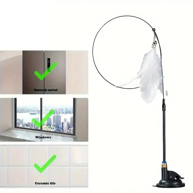 Interactive Cat Teaser Toy | Suction Cup Feather Bell Wand