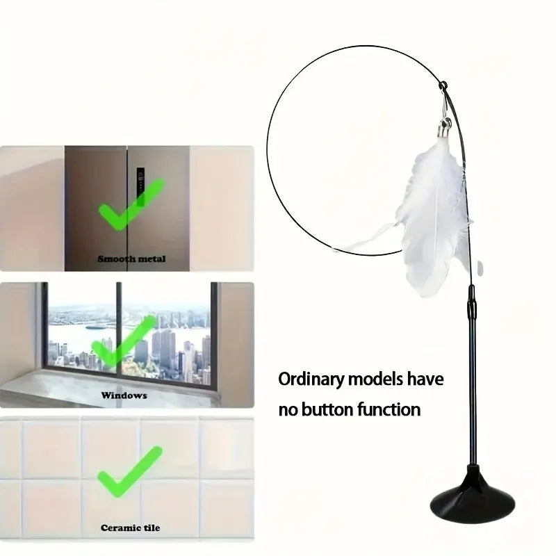 Interactive Cat Teaser Toy | Suction Cup Feather Bell Wand