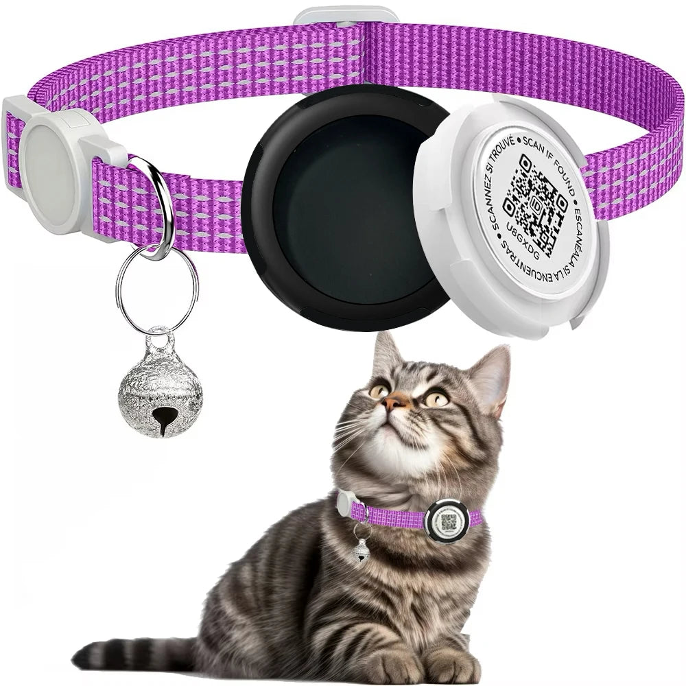Airtag Cat Collar for Easy Tracking & Safety - Reflective QR ID