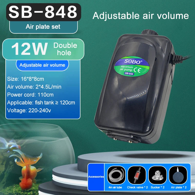 SOBO Silent Adjustable High Power Aquarium Air Pump Oxygenator