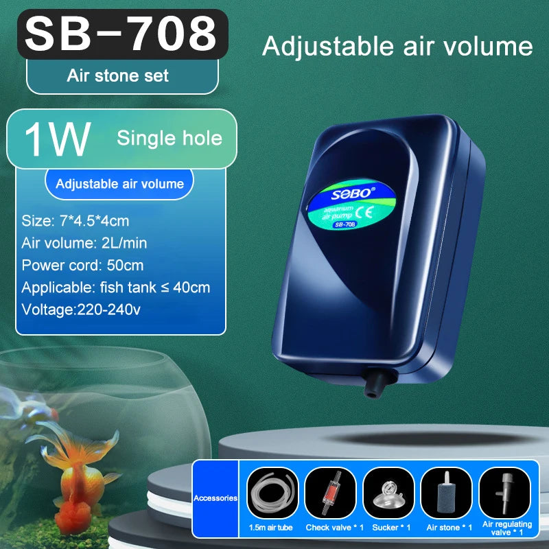 SOBO Silent Adjustable High Power Aquarium Air Pump Oxygenator