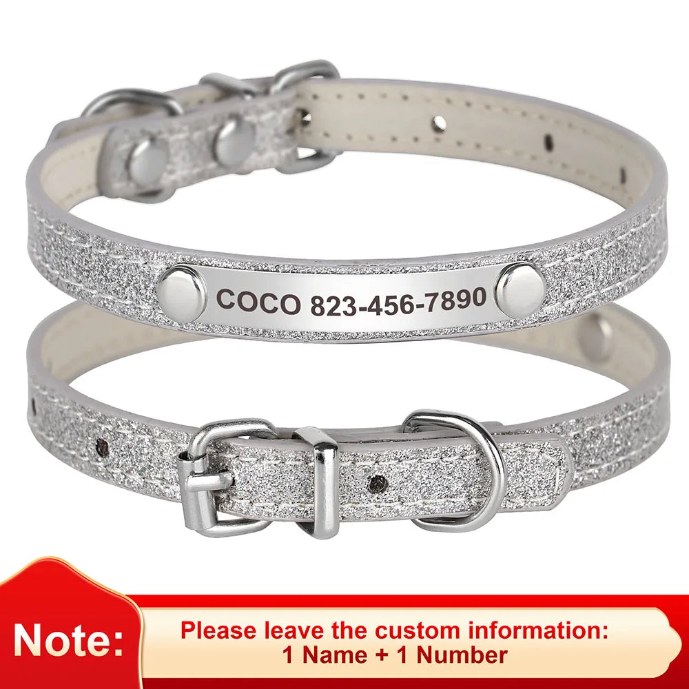Personalized Bling Leather Cat & Small Dog Collar with Engraved ID