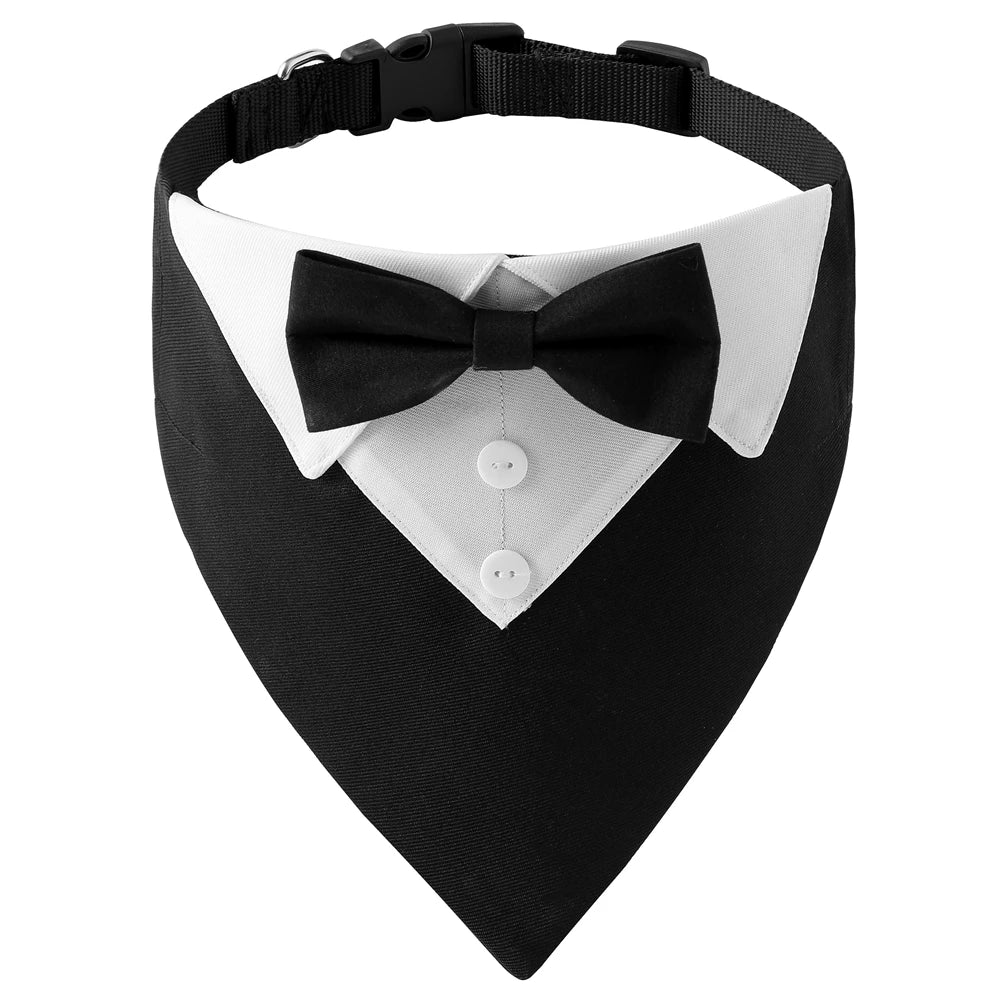 Tuxedo Dog Bow Tie Collar Bandana – Formal Pet Attire for Canada