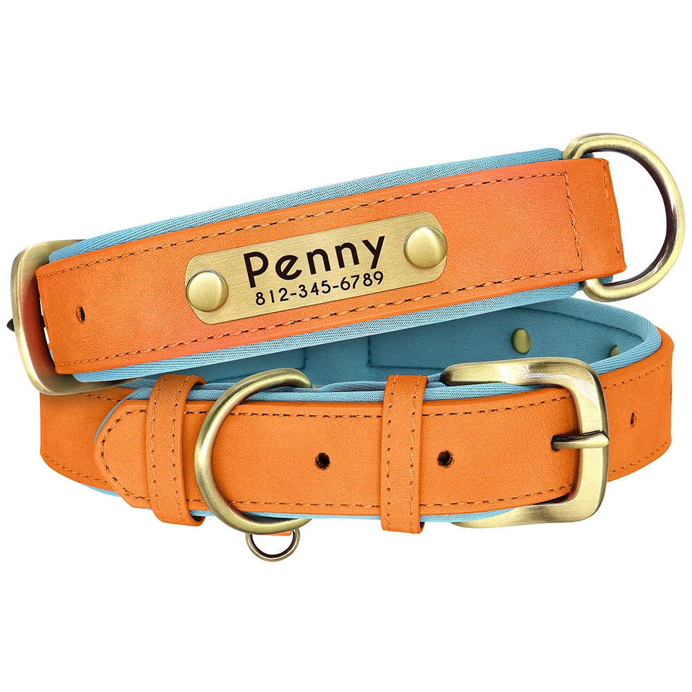 Personalized PU Leather Dog Collar with Engraved Nameplate