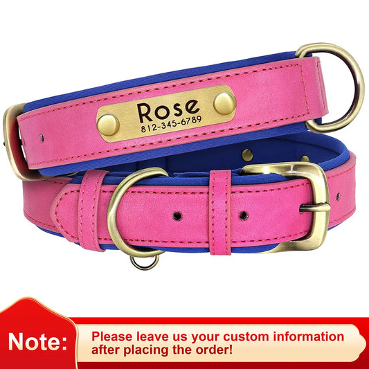 Personalized PU Leather Dog Collar with Engraved Nameplate
