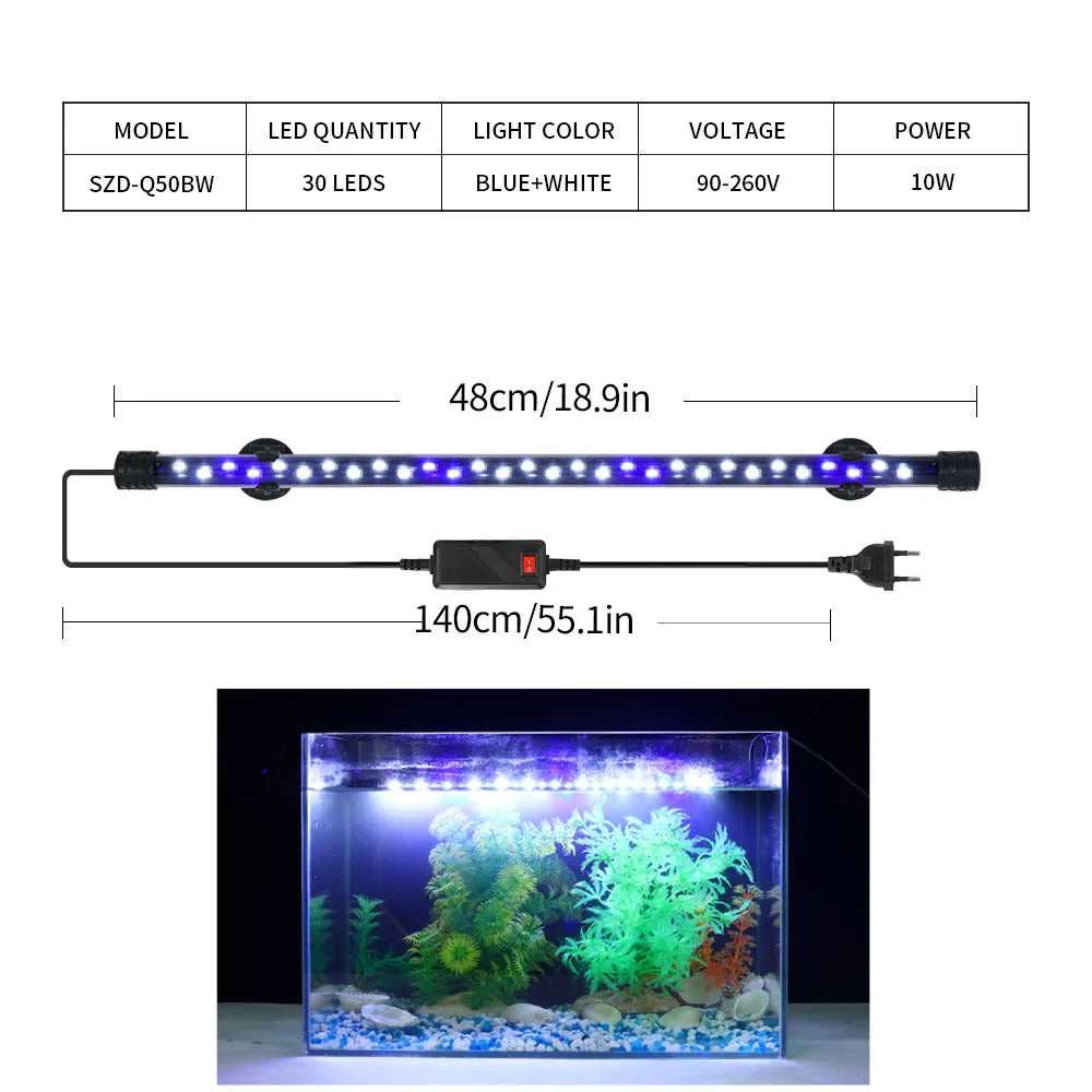 Aquarium LED Clip Light | Waterproof Fish Tank Plant Grow Lamp 18-58cm