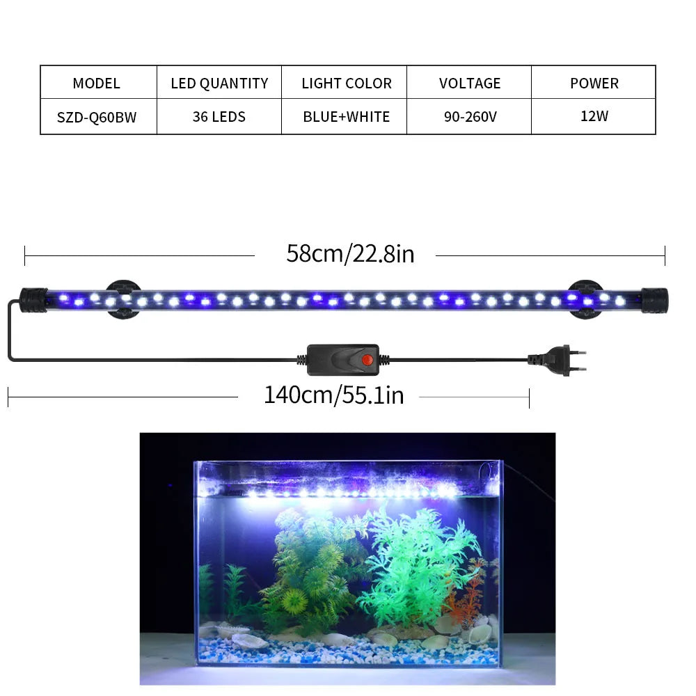 Aquarium LED Clip Light | Waterproof Fish Tank Plant Grow Lamp 18-58cm
