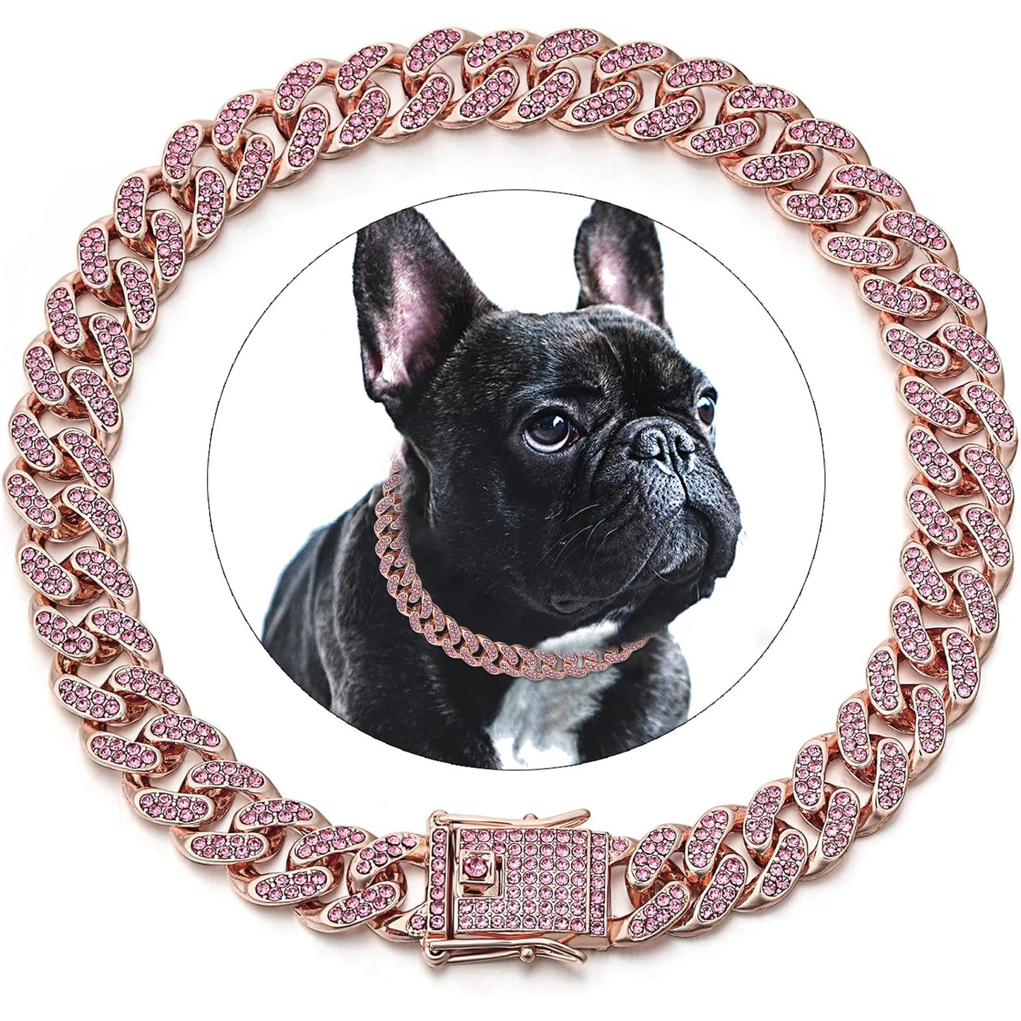 Luxury Diamond Cuban Dog Collar - Secure Metal Chain & Buckle for Pets
