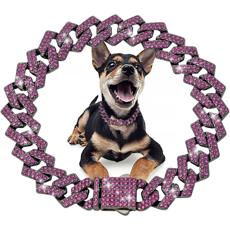 Luxury Diamond Cuban Dog Collar - Secure Metal Chain & Buckle for Pets