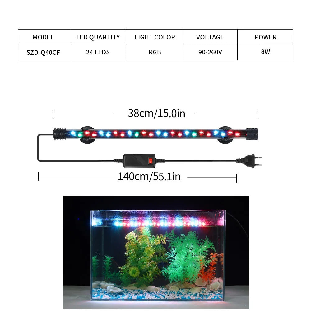 Aquarium LED Clip Light | Waterproof Fish Tank Plant Grow Lamp 18-58cm