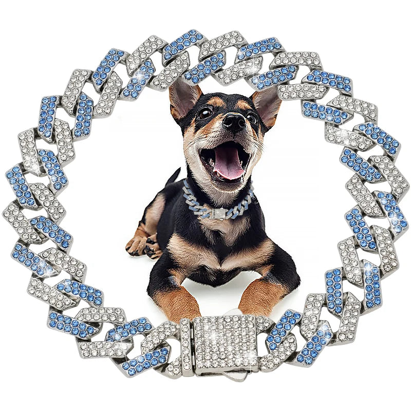 Luxury Diamond Cuban Dog Collar - Secure Metal Chain & Buckle for Pets