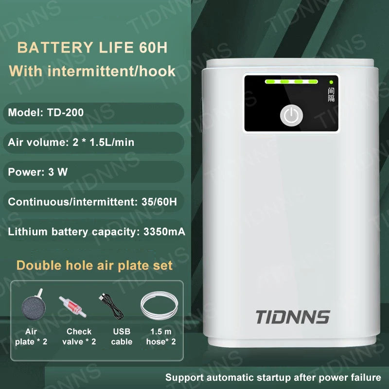 Portable Aquarium Air Pump: USB Rechargeable, 185 Hr Battery
