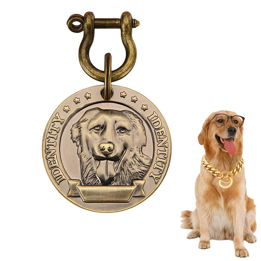 Custom Engraved Bronze Dog ID Tag | Personalized Pet Nameplate
