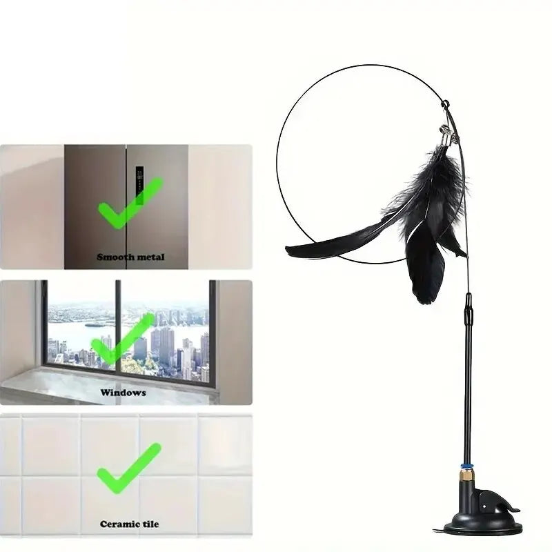 Interactive Cat Teaser Toy | Suction Cup Feather Bell Wand