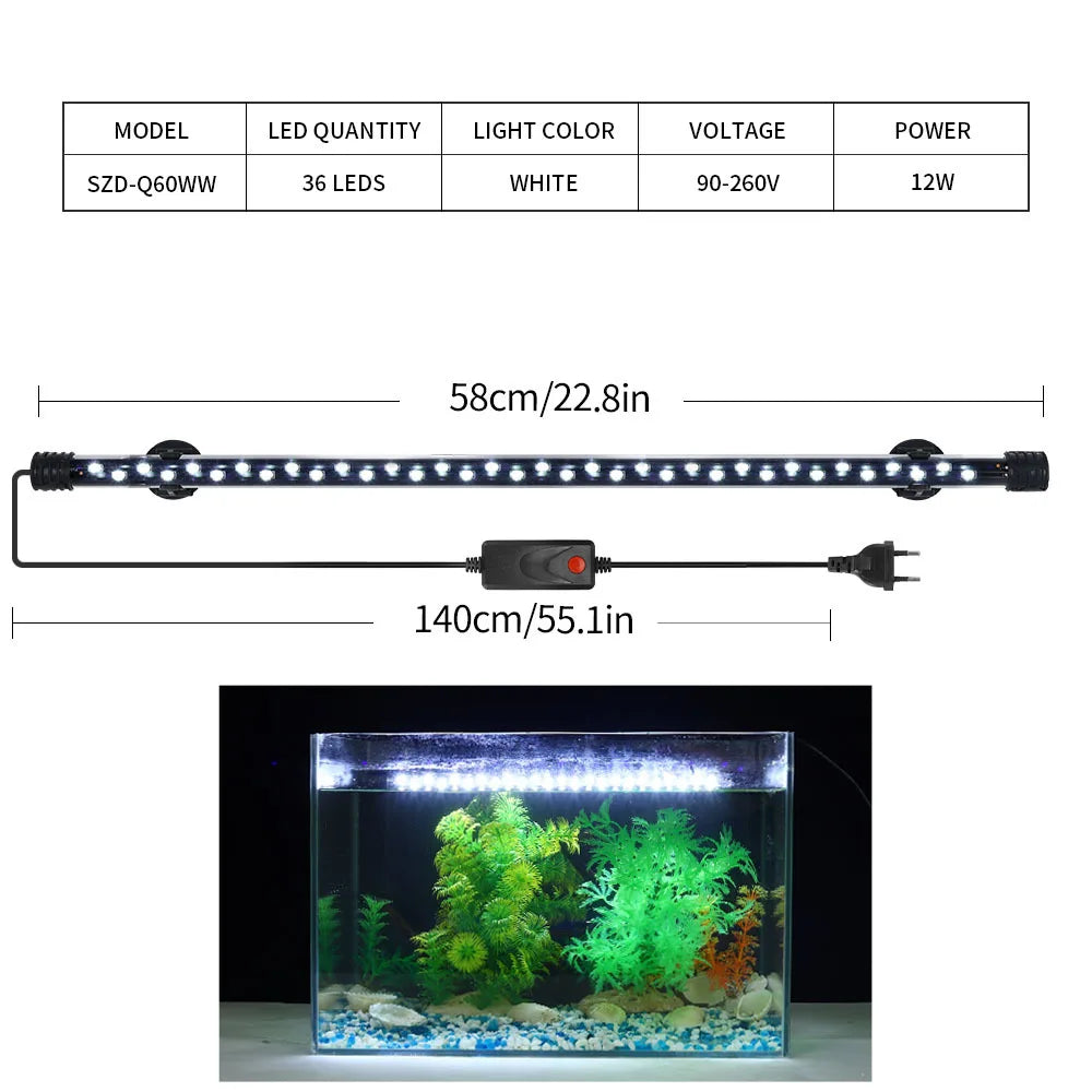 Aquarium LED Clip Light | Waterproof Fish Tank Plant Grow Lamp 18-58cm