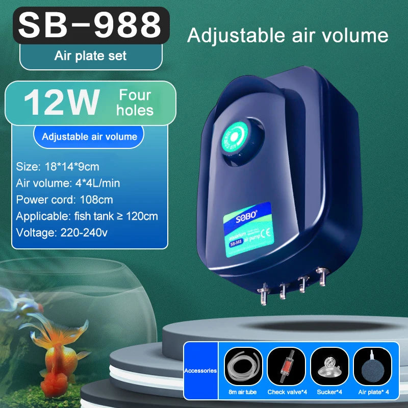SOBO Silent Adjustable High Power Aquarium Air Pump Oxygenator