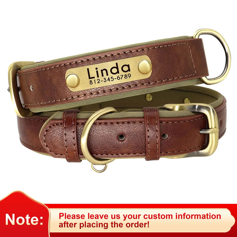 Personalized PU Leather Dog Collar with Engraved Nameplate