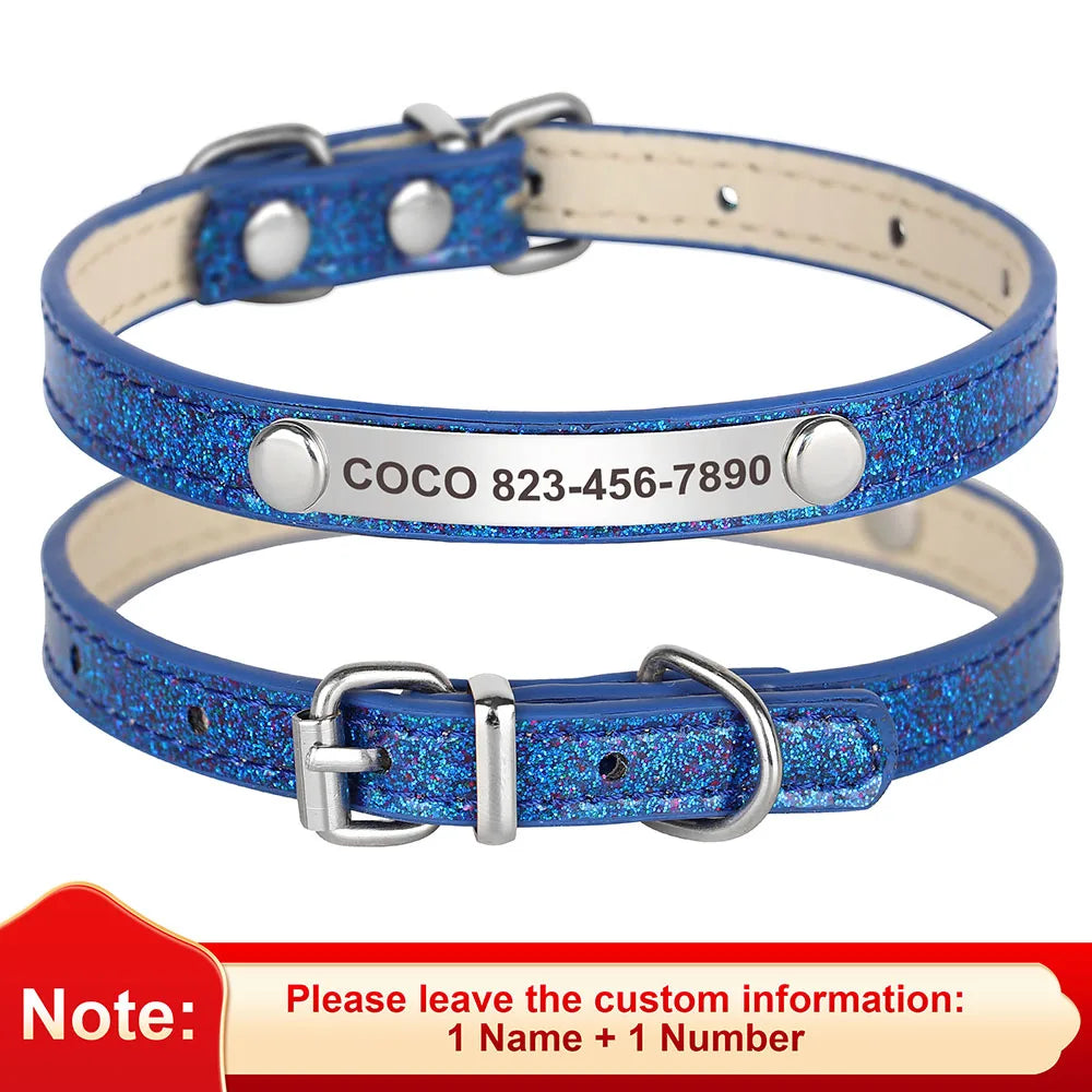 Personalized Bling Leather Cat & Small Dog Collar with Engraved ID