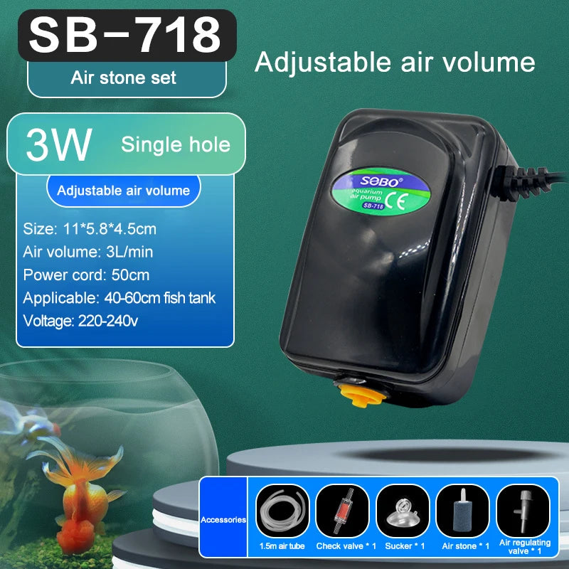 SOBO Silent Adjustable High Power Aquarium Air Pump Oxygenator