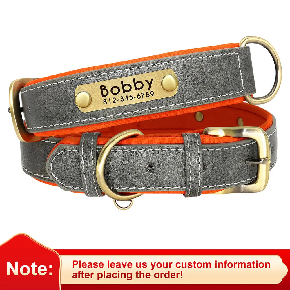 Personalized PU Leather Dog Collar with Engraved Nameplate