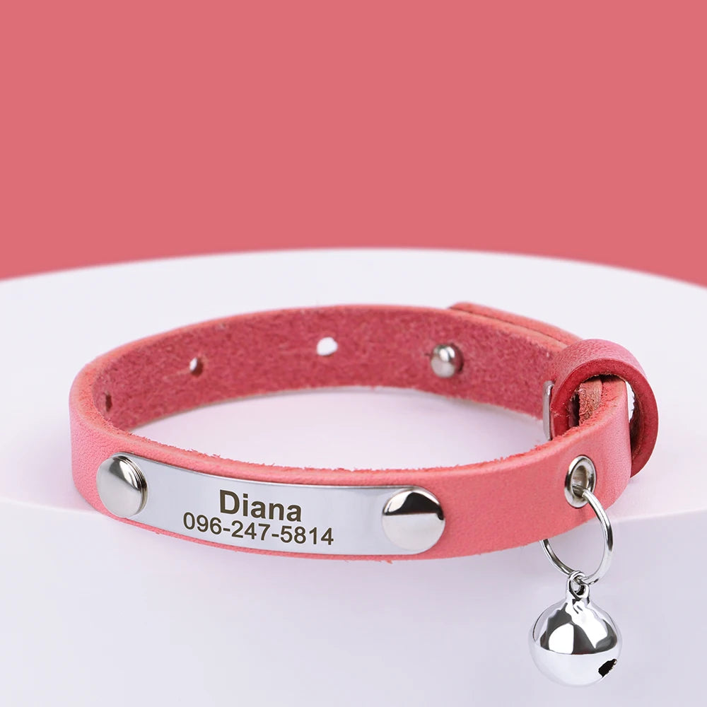 Personalized Leather Cat Collar - Engraved Name & Anti-Lost Canada