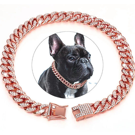 Luxury Diamond Cuban Dog Collar - Secure Metal Chain & Buckle for Pets