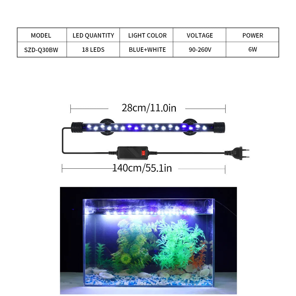 Aquarium LED Clip Light | Waterproof Fish Tank Plant Grow Lamp 18-58cm