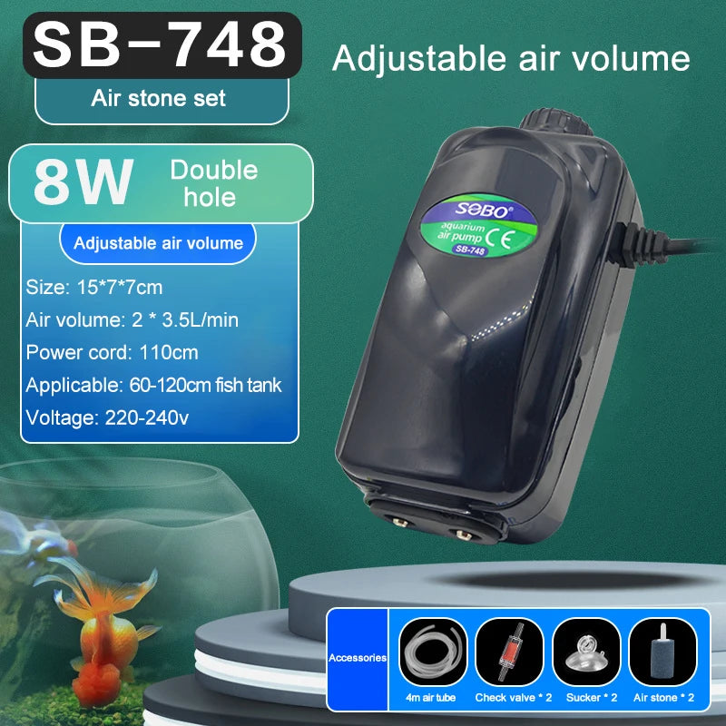 SOBO Silent Adjustable High Power Aquarium Air Pump Oxygenator