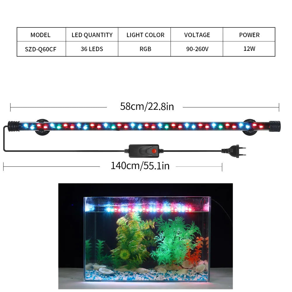Aquarium LED Clip Light | Waterproof Fish Tank Plant Grow Lamp 18-58cm