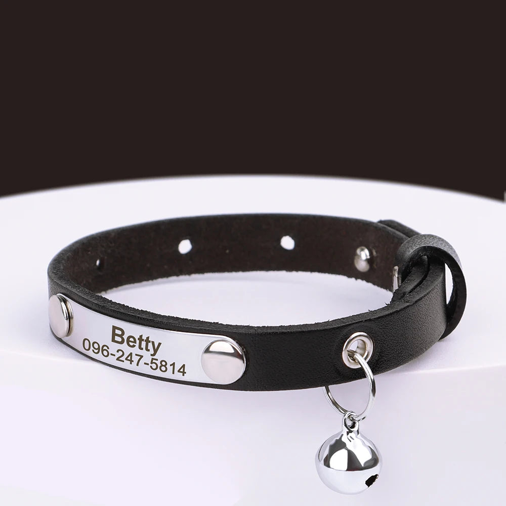 Personalized Leather Cat Collar - Engraved Name & Anti-Lost Canada