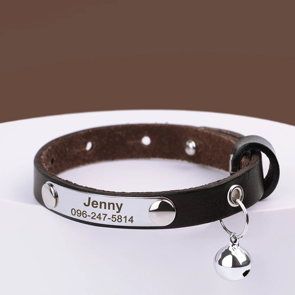 Personalized Leather Cat Collar - Engraved Name & Anti-Lost Canada