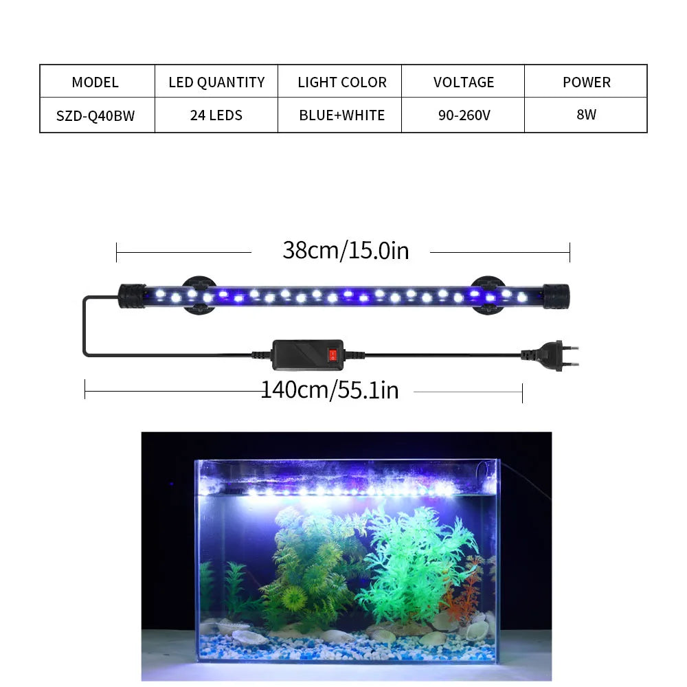 Aquarium LED Clip Light | Waterproof Fish Tank Plant Grow Lamp 18-58cm