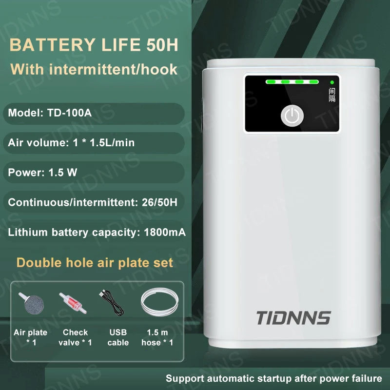 Portable Aquarium Air Pump: USB Rechargeable, 185 Hr Battery