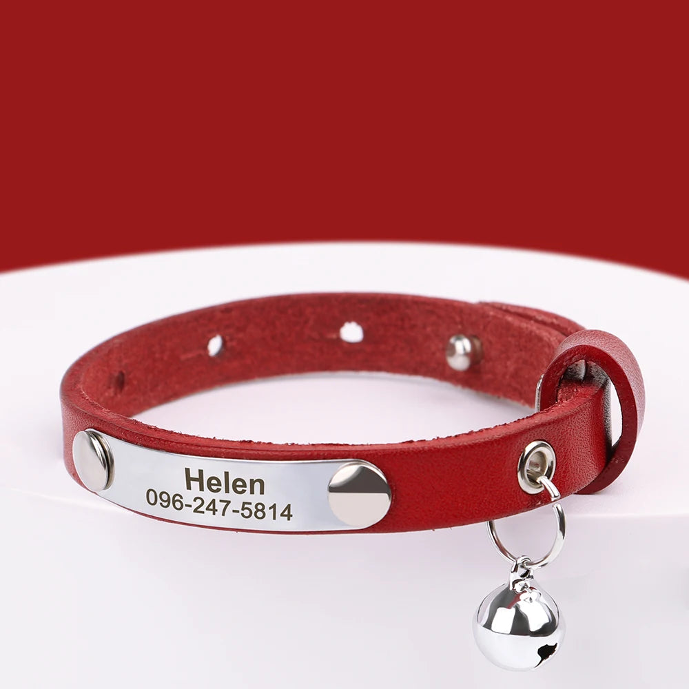 Personalized Leather Cat Collar - Engraved Name & Anti-Lost Canada