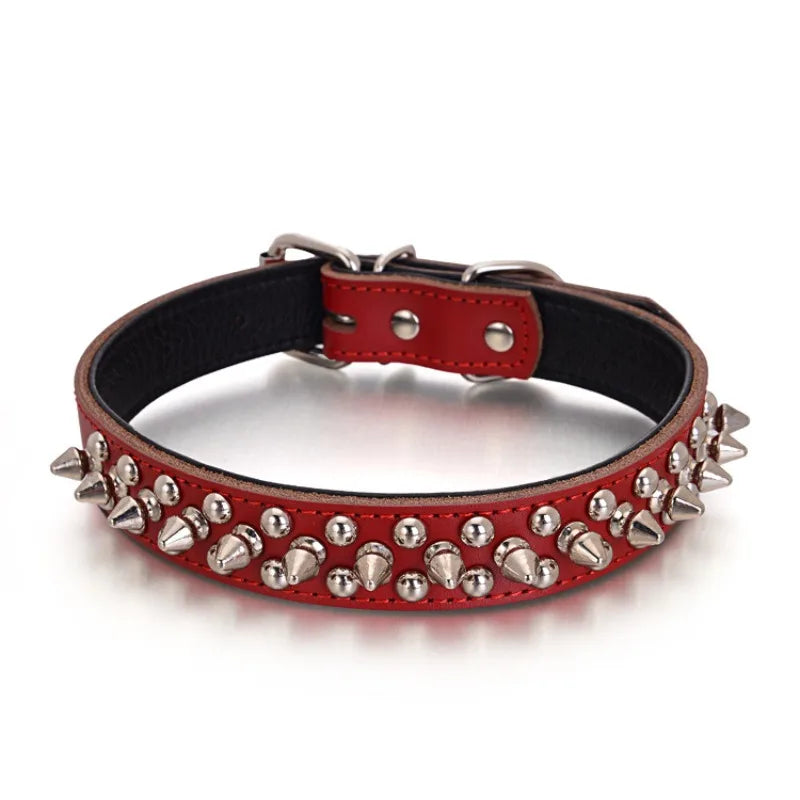 Anti-Bite Leather Pet Collar with Bullet-Proof Rivets