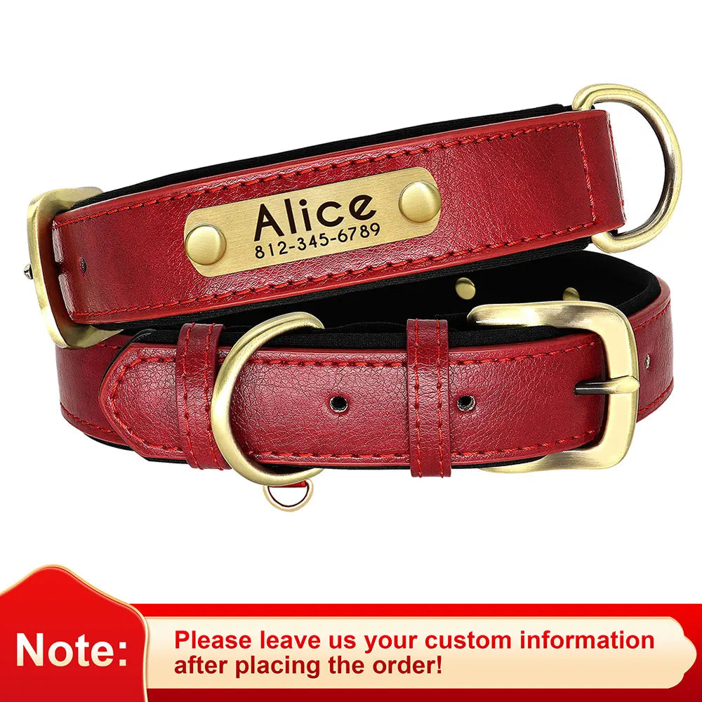 Personalized PU Leather Dog Collar with Engraved Nameplate