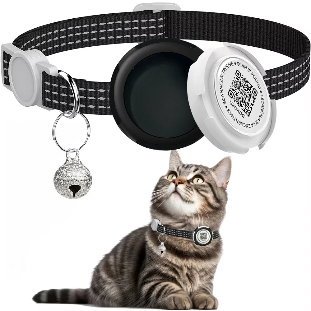 Airtag Cat Collar for Easy Tracking & Safety - Reflective QR ID
