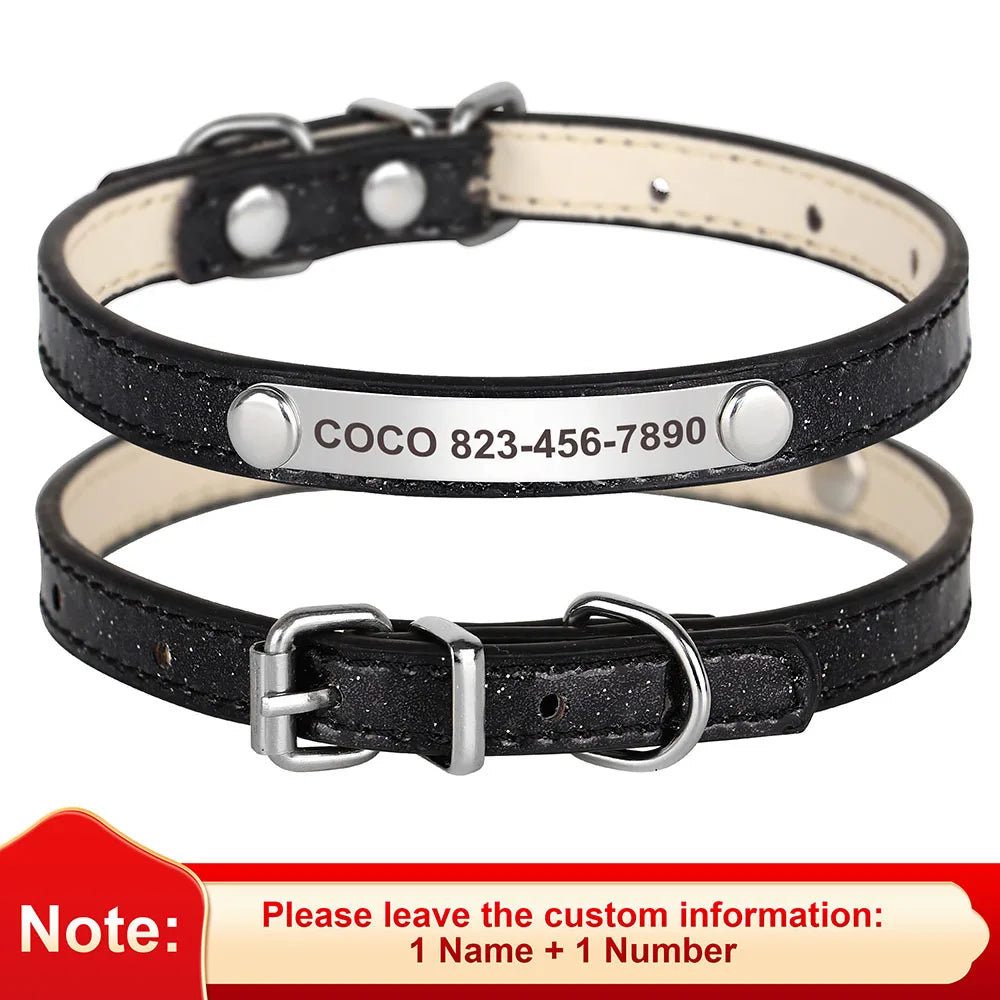Personalized Bling Leather Cat & Small Dog Collar with Engraved ID