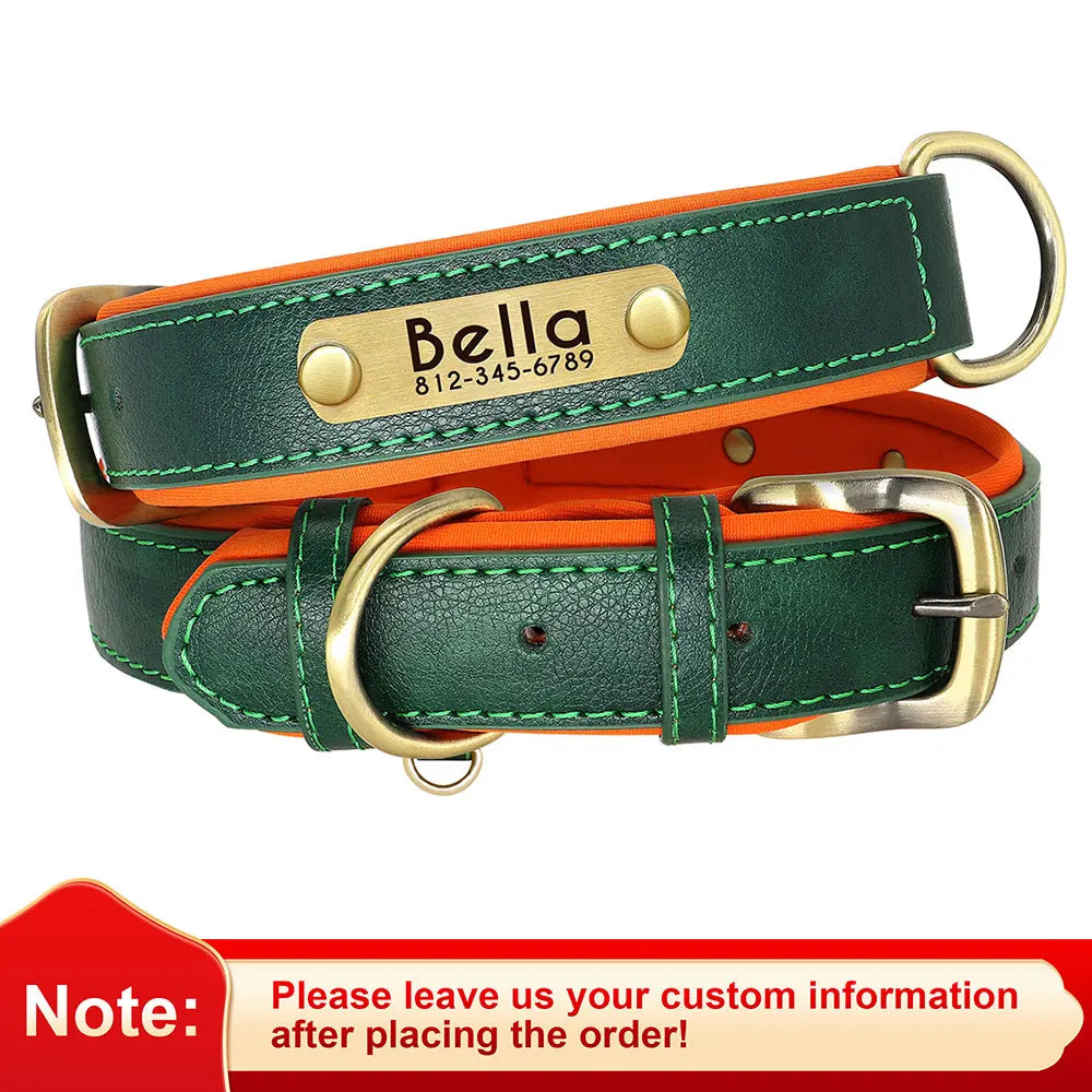 Personalized PU Leather Dog Collar with Engraved Nameplate