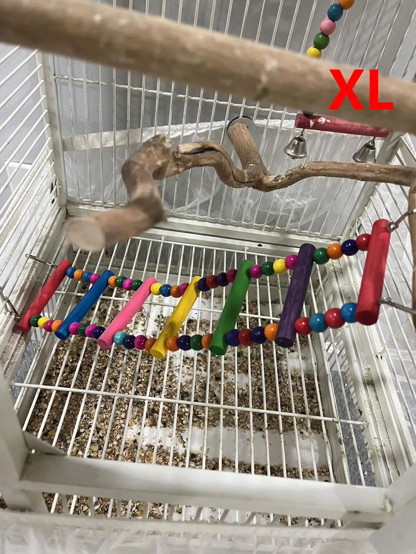 Vibrant Wooden Bird Ladder & Swing Toy for Small Parrots