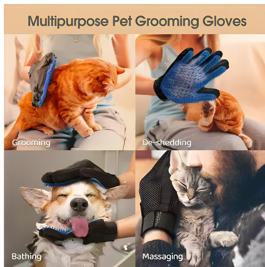 Pet Grooming & Deshedding Glove for Dogs & Cats - Hair Remover