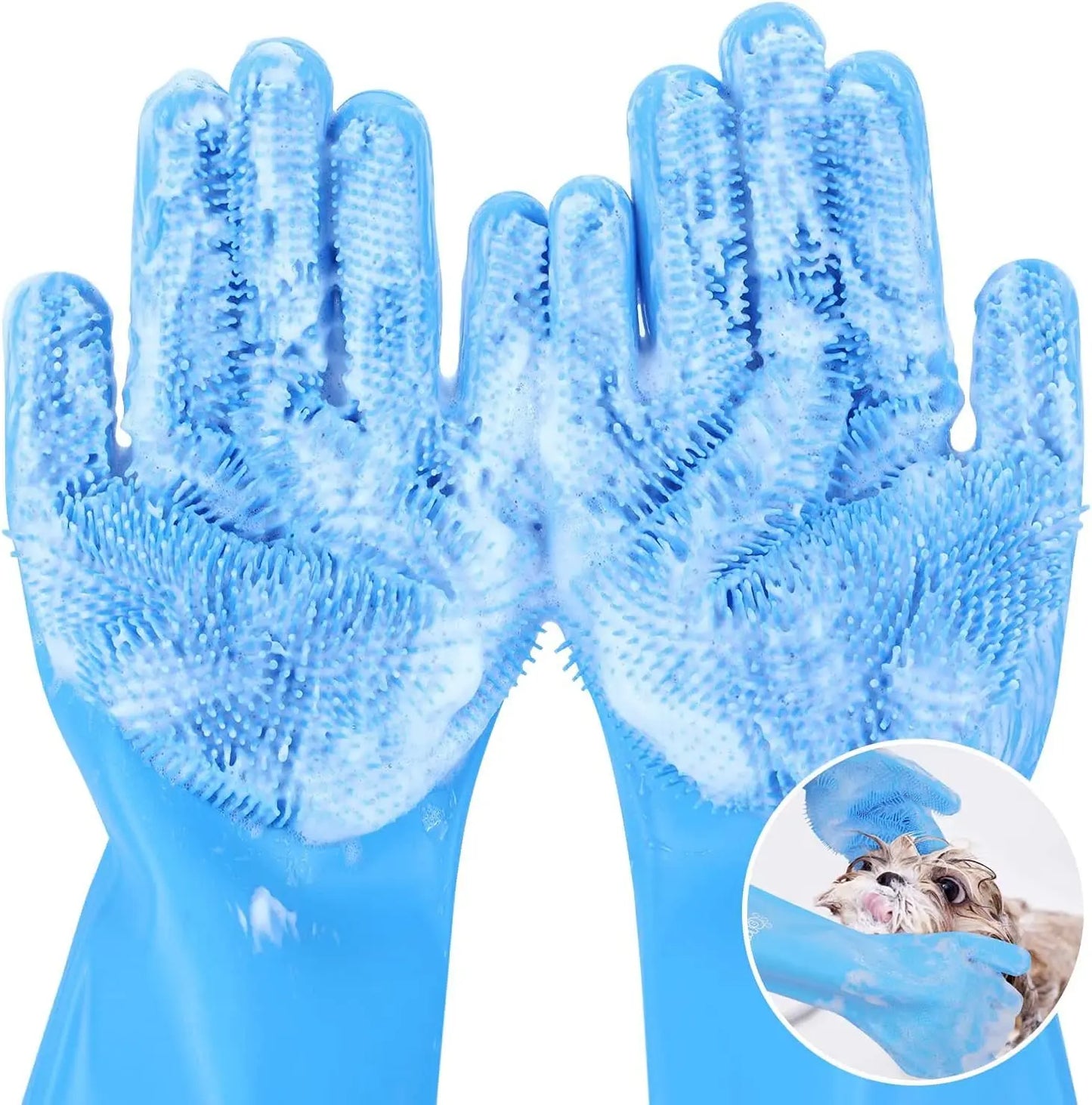 Pet Bathing Gloves: Silicone Scrubber & Hair Remover for Dogs, Cats