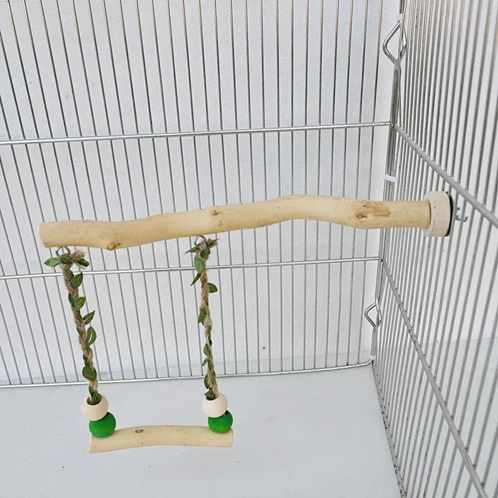 Wood Parrot Double Layer Stand & Swing Toy | Beak & Claw Grinder