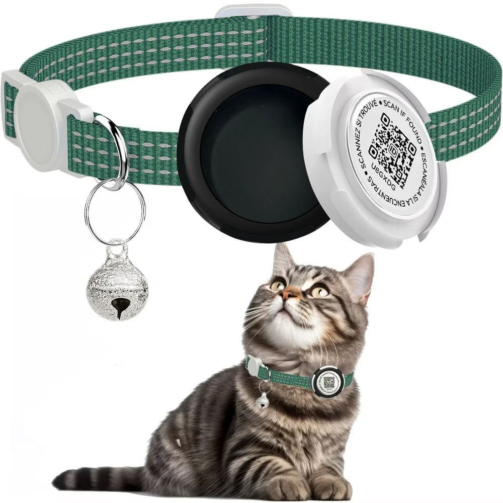 Airtag Cat Collar for Easy Tracking & Safety - Reflective QR ID