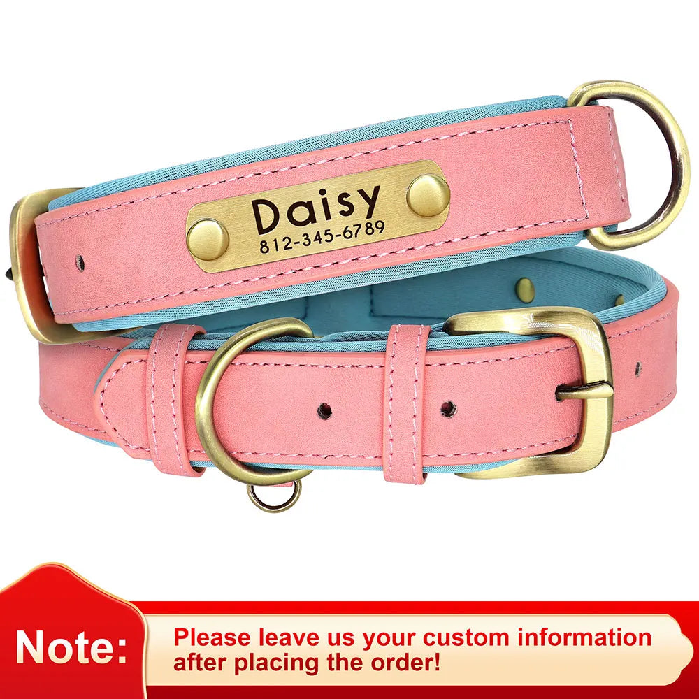 Personalized PU Leather Dog Collar with Engraved Nameplate