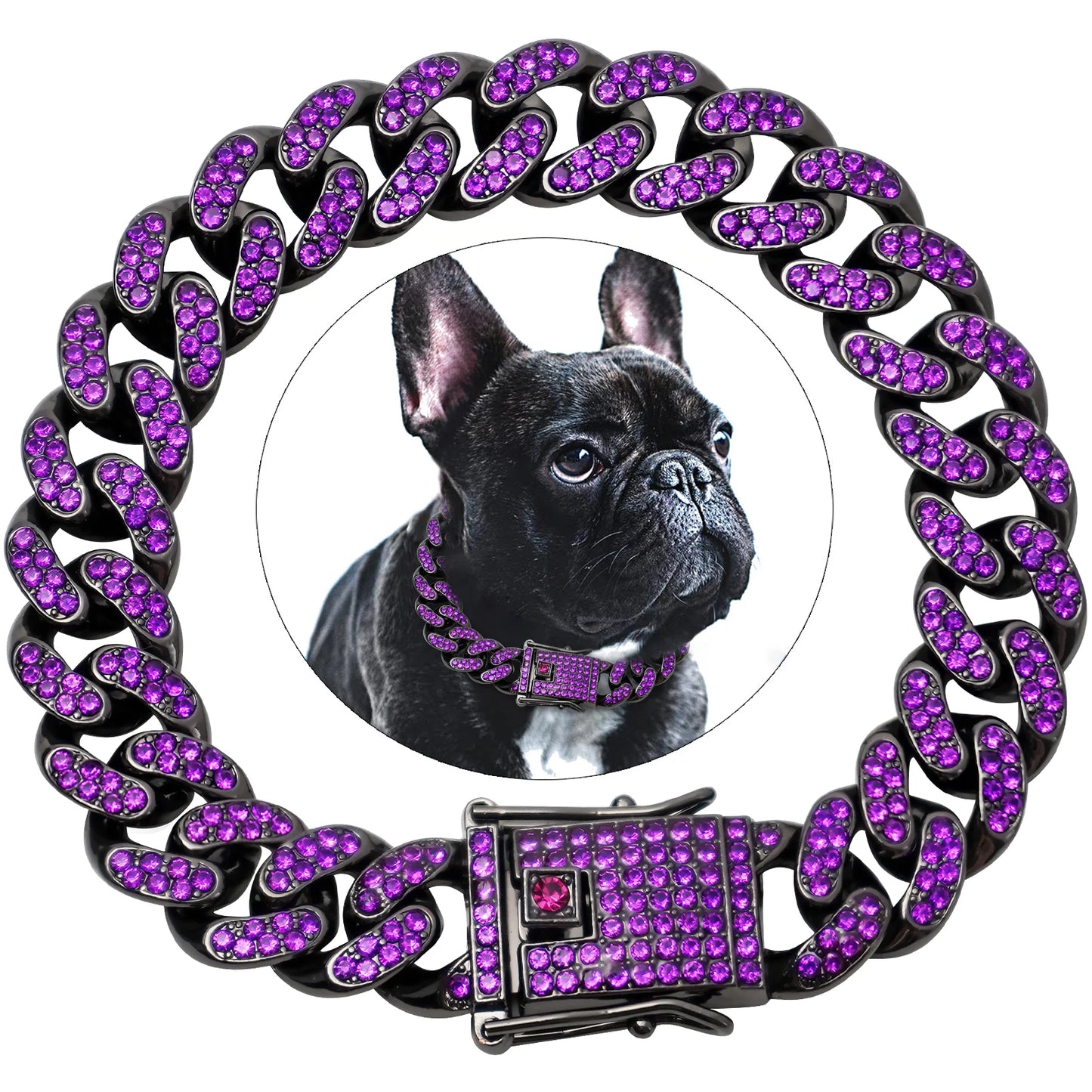 Luxury Diamond Cuban Dog Collar - Secure Metal Chain & Buckle for Pets